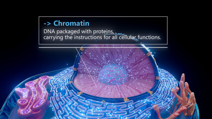 3D illustration of chromatin structure inside a cell nucleus