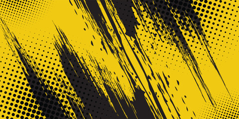 Abstract Black and Yellow Dirty Grunge Background with Halftone Effect. Sports Background with Brush Stroke Illustration. Eps 10