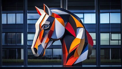 Abstract art of an elegant horse, with a flowing mane and tail in shades of white