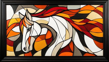 Abstract art of an elegant horse, with a flowing mane and tail in shades of white