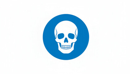 Fototapeta premium Minimalist flat blue skull symbol inside a circle. Concept of danger, warning sign, death, piracy, or halloween design element.