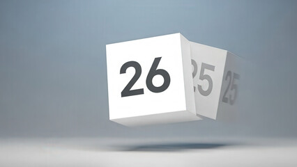 Minimal box flipping forward revealing 2026 new year concept