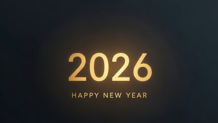 Minimal 2026 emerging from soft golden glow on dark background