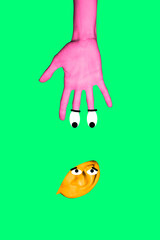 Image banner vertical art collage of hand show palm eyeball stare gossip popularization secret control eyesight non-verbal