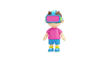 3D Cartoon Boy Wearing VR Headset on White Background