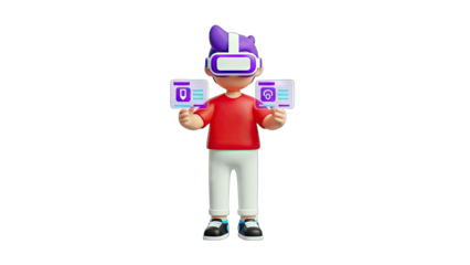 3D Cartoon Character Experiencing VR Technology