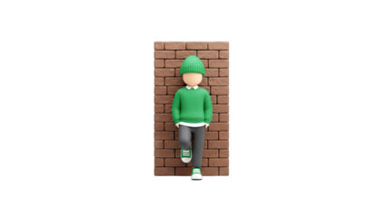 3D Cartoon Character Leaning Against Brick Wall
