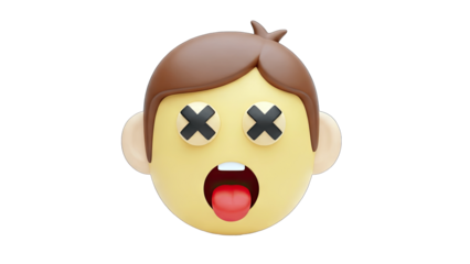 3D Cartoon Face with X Eyes, Shocked Expression on White