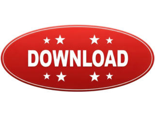 Red oval download button with stars isolated on transparent background