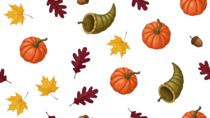 Isolated Thanksgiving harvest symbols in a colorful seamless pattern for autumn festivals