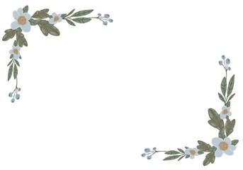 Floral corner elements, hand-drawn vector illustration set of decorative flower clusters and leaves for elegant wedding stationery and photo frames.