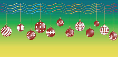 Colorful hanging ornaments against a vibrant gradient background display a festive design