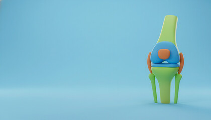 Funny and colorful 3D rendering of human knee bones. Educational anatomy concept for children, pediatric orthopedics, and biology class.