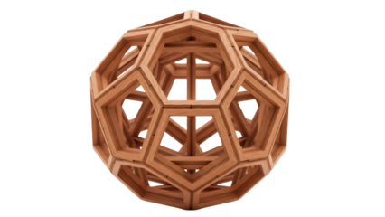 Isolated geometric model wooden 3D structure consisting of hexagons and pentagons shape