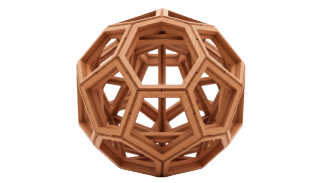 Isolated geometric model wooden 3D structure consisting of hexagons and pentagons shape - Powered by Adobe