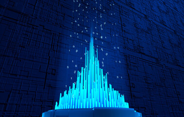 Futuristic digital pyramid with binary code, machine learning, big data concept. Science and technology, data exchange, blockchain, innovation, deep learning.