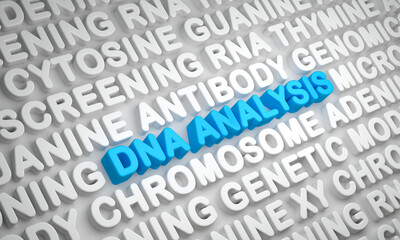 DNA analysis, XY chromsome, RNA, antibody, genetic, biotechnology, word cloud. DNA sequence, phosphate, amino acids, biosynthesis, code, science, screening.