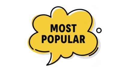 Yellow speech bubble with 'most popular' text isolated on transparent background