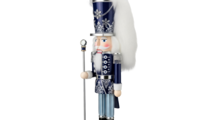Isolated toy soldier nutcracker figurine, wearing fancy uniform, holiday season decor