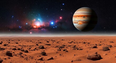 Jupiter Rising - A Martian Landscape with the Gas Giant in the Sky.