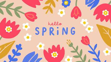 Obraz premium A cheerful spring greeting with colorful floral elements and handwritten text