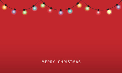 Minimalist Christmas Lights festive red holiday background. Vector illustration for greeting card, website header, social media background, social media posts, seasonal promotions or party invitations