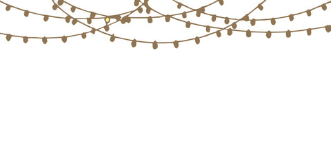 Dark background with a string of glowing warm toned christmas lights above