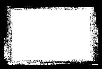 Ripped grunge line rectangle border bg. Dry brushstroke texture. Old rough edge photo frame. Isolated grunge style horizontal frame with dusty, black brush stroke texture . Retro overlay design
