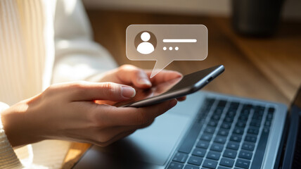 Smartphone displaying chat bubble with user icon indicating active digital communication and messaging