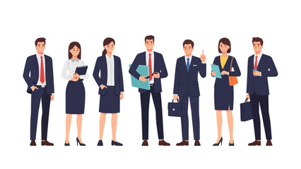 Obraz premium Professional Business Team of Diverse Men and Women in Formal Attire Standing in a Line