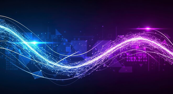 Vibrant digital waves of light and data flowing through a futuristic network