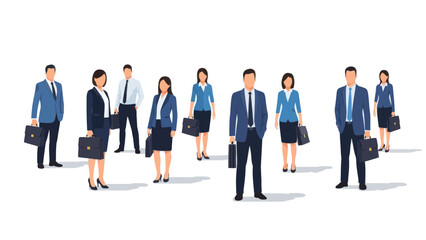 Professional Businesspeople Standing and Walking in Formal Attire in a Modern Office Environment