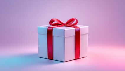 Obraz premium Blue Red Gift Box Ribbon Bow Present Pink Background Birthday