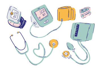 A large set of mechanical and automatic tonometers, devices for measuring pressure