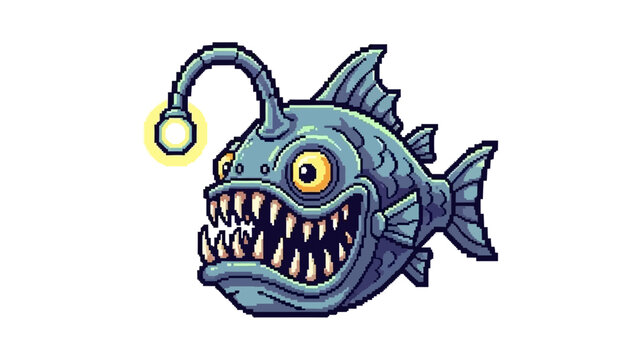Pixel Creature Fish Fantasy Retro Illustration Glowing Eyes