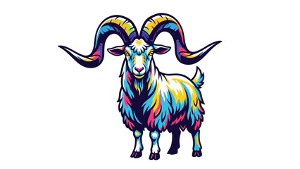 Naklejka premium Colorful Goat Illustration with Large Horns and Vibrant Pattern