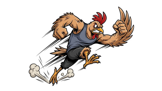 Aggressive Muscular Rooster Running with Speed Lines Motion Pose