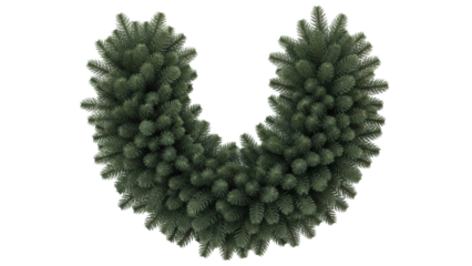 Isolated horseshoe shaped evergreen wreath for holiday and seasonal decorations and designs