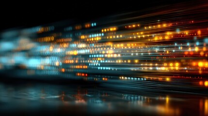 Colorful digital data streams flow across a global network with binary code, representing big data, AI, analytics, cloud processing, and futuristic te