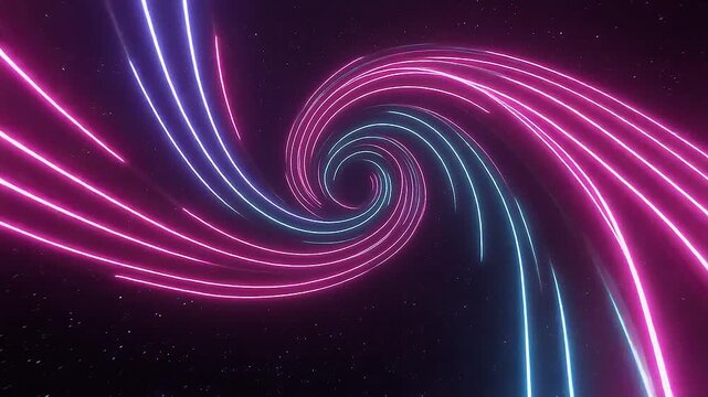 Twisted cyber neon plasma waves moving organically through dark space. Abstract technology. Cyberpunk background