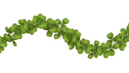 A waving string of green shamrocks, perfect for st. patrick's day decorations isolated on transparent background