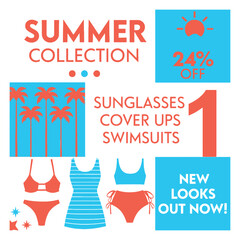 Seasonal fashion collection Ad Template using flat vector design. The layout seasonal with clean sections for collection name, featured products, and promotional text