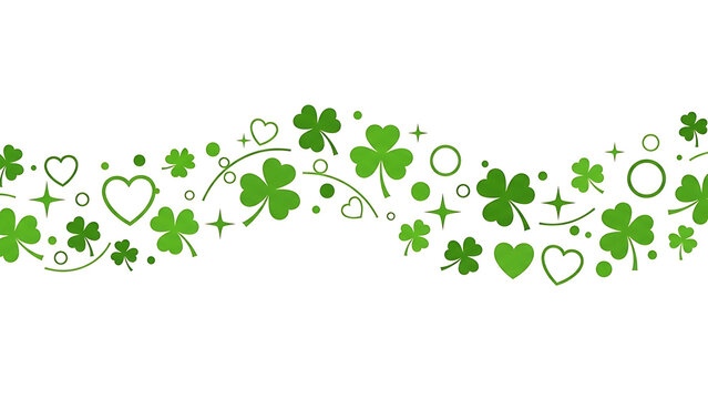 Green shamrock and heart pattern border on black background for st. patrick's day celebration. isolated on transparent background