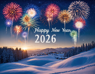 Fireworks Over Snowy Landscape 2026