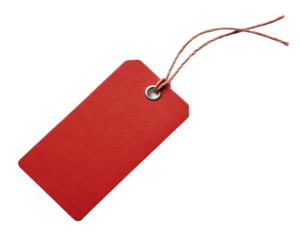 red blank price tags on png transparent background