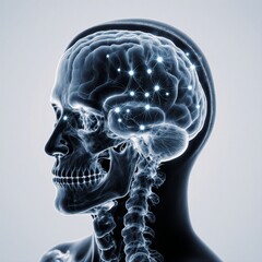 X-ray image showcasing lit up neurons in the brain against a light background