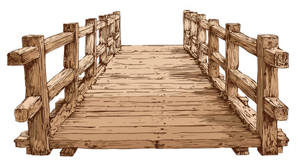 Detailed Wooden Bridge Vector Illustration with White Background