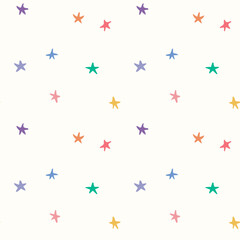 Hand drawn star pattern. Playful pastel stars repeat. Kids doodle background. Nursery seamless texture. Cute starry wallpaper. Children wrapping paper textile design