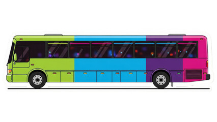 Vibrant MultiColored Bus Side View Isolated on White Background.