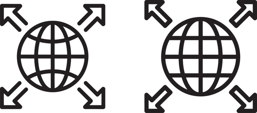 Worldwide network expansion and communication concept black line icon illustration